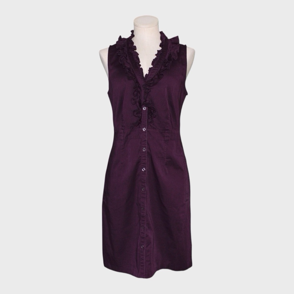 Apt 9 Purple‎ Cotton Sleeveless Ruffle Button-Front Dress